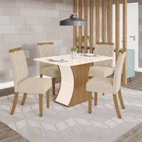 Conjunto Henn Sala De Jantar Amélia 4 Cad S/ Vidro - Nature/Off White/Linho