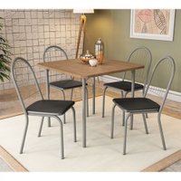 Conjunto De Mesa Kappesberg 90  cm 4 Cadeiras - Nickel/Preto