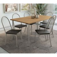 Conjunto De Mesa Kappesberg 136x90 cm 6 Cadeiras - Nickel/Preto