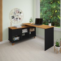 Escrivaninha Artany Gold Com Gavetas - Freijo/Preto