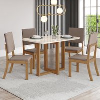 Conjunto Mesa Henn Natali Tampo De Vidro 4 Cadeiras - Nature/Off White/Marrom Amêndoa