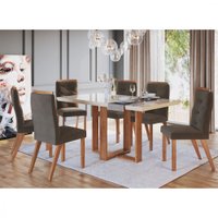 Conjunto De Mesa Tampo De Vidro 06 Cadeiras - Canela/Off White 4235