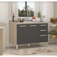 Balcão Demóbile Miss 120  cm 3 Portas 2 Gavetas Sem Tampo - Avena/Grafito
