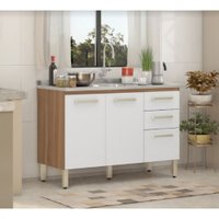 Balcão Demóbile Miss 120  cm 3 Portas 2 Gavetas Sem Tampo - Amendola/Branco