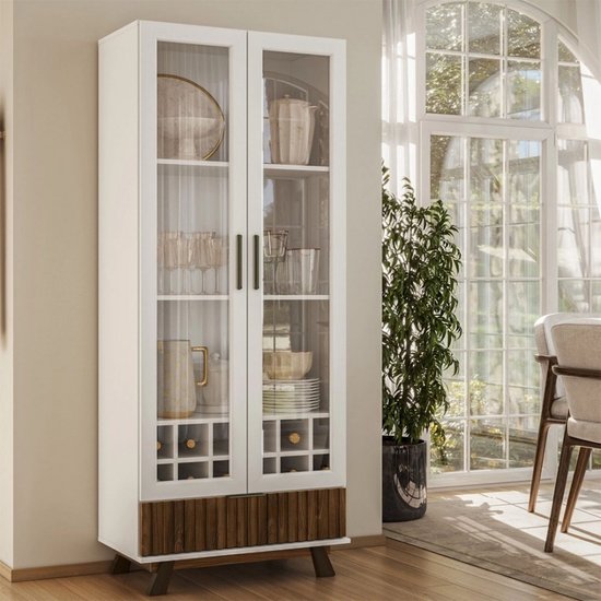 Cristaleira Mobler Genesis 2 Portas 1 Gaveta - Palisandro/Branco
