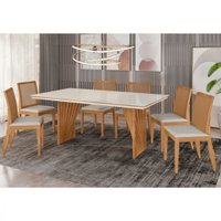 Conjunto De Mesa Toq Mobile Serena 1,80x90 6 Cadeiras - Off White/Ipe/Fac Perola/Ipe