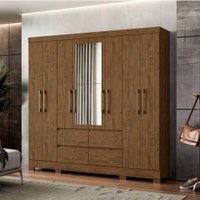 Guarda-Roupa / Roupeiro Moval Belém 8 Portas 4 Gavetas Com Espelho - Castanho Wood