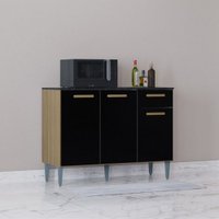 Balcão Poquema Janaina 3 Portas 1 Gaveta 105  cm - Damasco/Preto