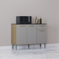 Balcão Poquema Janaina 3 Portas 1 Gaveta 105  cm - Damasco/Off White