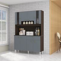 Kit Cozinha 8 Portas 1 Gaveta Poquema Onix - Chocolate/Cinza Platinum