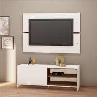 Conjunto de Rack com Painel Berlim em MDP Estilare Móveis - Branco com Madeirado