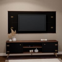 Conjunto para TV Estante/Home Cambridge em MDP Estilare Móveis - Preto com Madeirado