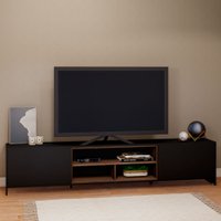 Rack Veneza 46,5x220x36cm em MDP Estilare Móveis - Preto com Madeirado