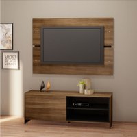 Conjunto de Rack com Painel Berlim em MDP Estilare Móveis - Madeirado com Preto