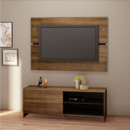 Conjunto de Rack com Painel Berlim em MDP Estilare Móveis - Madeirado com Preto