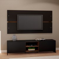 Conjunto de Rack com Painel Dubai em MDP Estilare Móveis - Preto com Madeirado