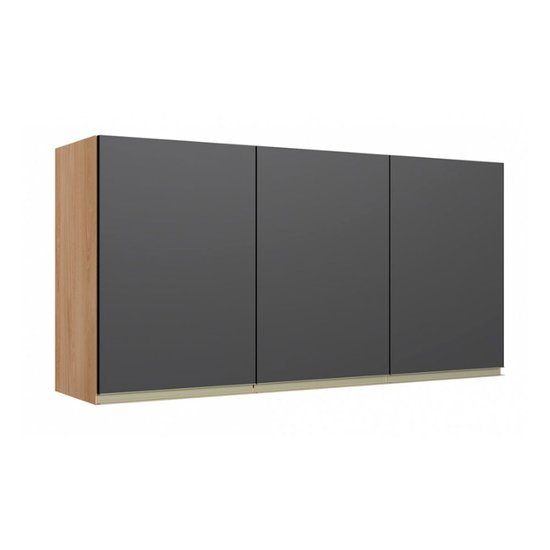 Armário Aéreo para Cozinha 3 Portas Be Mobiliario Cook - Madeira com Grafite