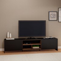 Rack Olímpia 46,5x200x36cm em MDP Estilare Móveis - Preto com Madeirado