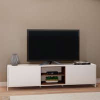 Rack Lyon 46,5x180x36cm em MDP Estilare Móveis - Branco com Madeirado