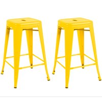 Kit com 2 Banquetas Berlim Com Estrutura em Aço e Pintura Automotiva Alta Fratini - Amarelo
