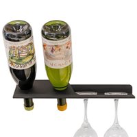 Mini Adega de Parede Preta Suporte para 2 Garrafas de Vinho Espumante e Porta 2 Taças Masutti