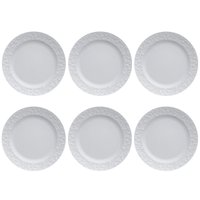 Jogo 6 Pratos Rasos Redondos 26,5cm em Porcelana com Relevo Tassel Germer Branco