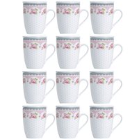 Conjunto 12 Canecas de Porcelana Xícaras de Chá 310ml com Tampa Filtro Inox Infusor Lyor Rosa