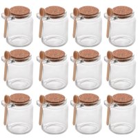 Conjunto 12 Potes de Vidro com Tampa de Rolha Colher de Bambu Porta Temperos 240ml Lyor