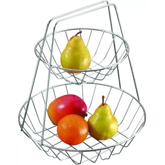 Fruteira Dois Andares Aço Cromado Para Bancada Mesa Cozinha Cromado