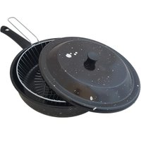 Frigideira Com Tampa E Cesto Para Fritura 2,7l Frigideira Esmaltada 3 Em 1 Fritadeira Preto
