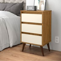 Mesa de Cabeceira 3 Gavetas Wood Freijo/Off White - EJ Moveis