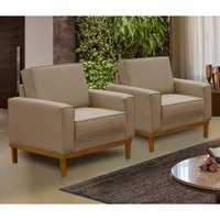 Kit 2 Poltronas Decorativa Living com Base Lavinia Linho Bege Adonai Estofados