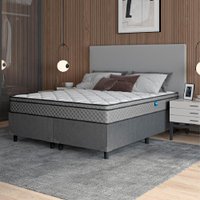 Cama Box Casal Queen Colchão Molas Ensacadas Mirage 158x198x62cm Cinza/Branco Umaflex - Suporta até 120kg por Pessoa