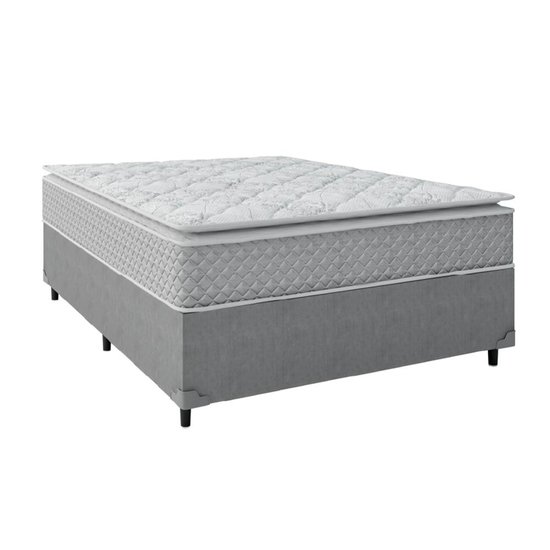 Cama Box Casal Colchão Molas Ensacadas Pillow Top Perfect 138x188x71cm Cinza/Branco Umaflex - Suporta 120Kg por Pessoa