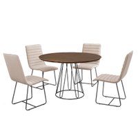 Sala De Jantar Rubi 1,00m Base Preta com 04 Cadeiras Cinamomo