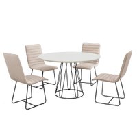 Sala De Jantar Rubi 1,00m Base Preta com 04 Cadeiras Laca Branco