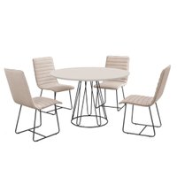 Sala De Jantar Rubi 1,00m Base Preta com 04 Cadeiras Laca Off White BISART