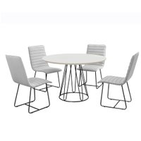 Sala De Jantar Rubi 1,00m Base Preta com 04 Cadeiras Laca Branco BISART