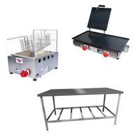 Kit Lanchonete Mesa de Manipulação 190x70cm, Chapa 60cm e Fritadeira a Gás 1 Cuba MSIS22+FC01+CSA02 Alcamar