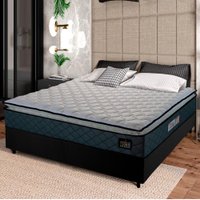 Cama Box Casal Colchão Espuma D45 Pillow Top Strong 138x188x62cm Cinza/Preto Hellen - Suporta até 15