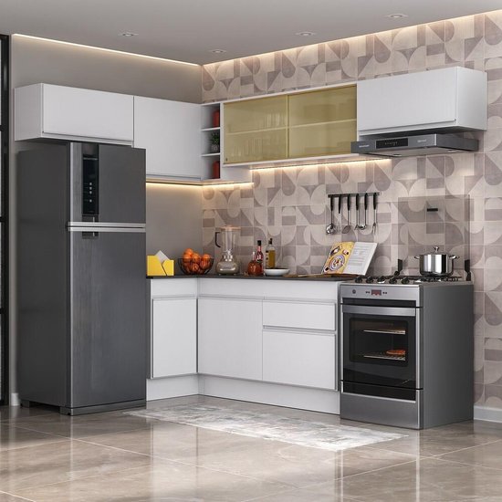 Armário de Cozinha Completa de Canto com Rodapé Veneza Multimóveis V2095