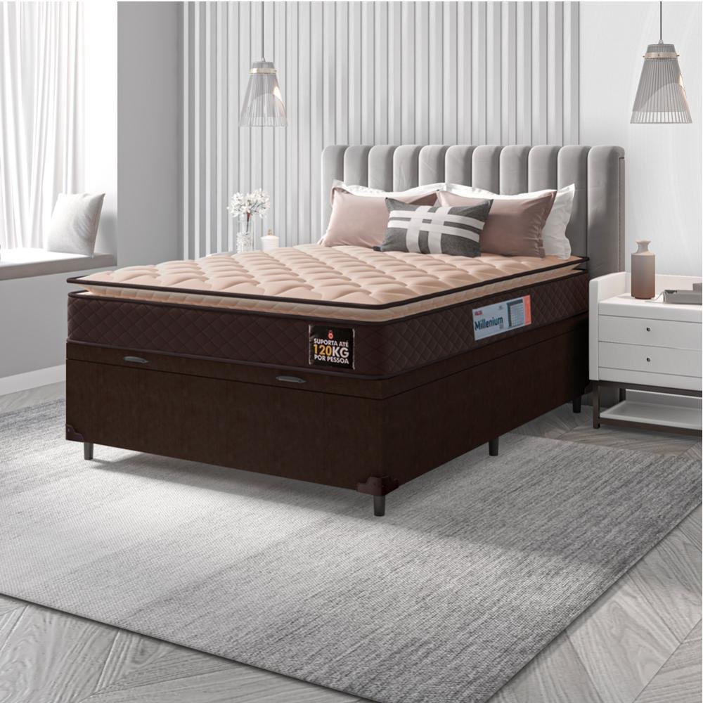 Cama Box Baú Casal Colchão Espuma D33 Pillow Top Millenium
