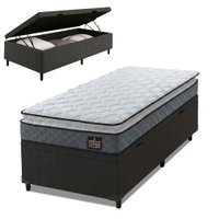 Cama Box Baú Solteiro Colchão Espuma D33 Pillow Top Millenium 88x188x60cm Cinza/Preto Hellen - Supor