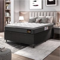 Cama Box Baú Casal Colchão Espuma D33 Pillow Top Millenium 138x188x60cm Cinza/Preto Hellen - Suporta