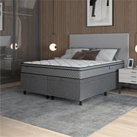 Cama Box Baú Casal Queen Colchão Molas Ensacadas Mirage 158x198x65cm Cinza/Branco Umaflex - Suporta