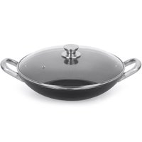 Frigideira Wok Antiaderente 34cm Chumbo com Tampa de Vidro Multiflon