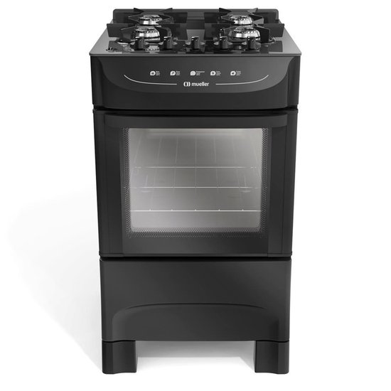 Fogão Mueller preto fosco 4 Bocas com mesa de vidro e acendimento MFV4BB