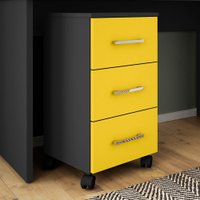 Gaveteiro com 4 Gavetas, Chave e Rodízios Flex Color Gávea 13933 Móveis Leão Preto/Amarelo