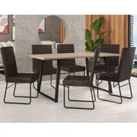 Conjunto De Mesa Atlanta 6 Cadeiras 23873 Fabone Preto/Nogueira/Mel