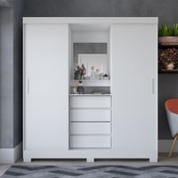Guarda Roupa Grécia 2 Portas 4 Gavetas Com Espelho 20033950 Fama Móveis Branco